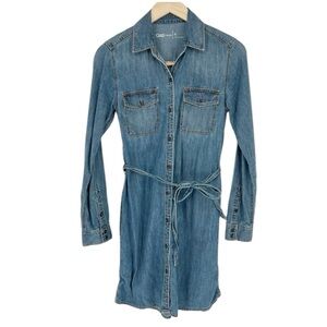 Gap Denim Western Shirtdress Medium Indigo Long‎ Sleeve Button Down Tie Waist